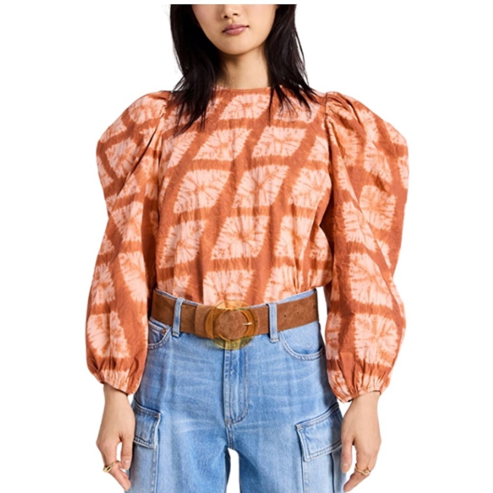 Ulla Johnson Orange Tie-Dye Puff Sleeve Top